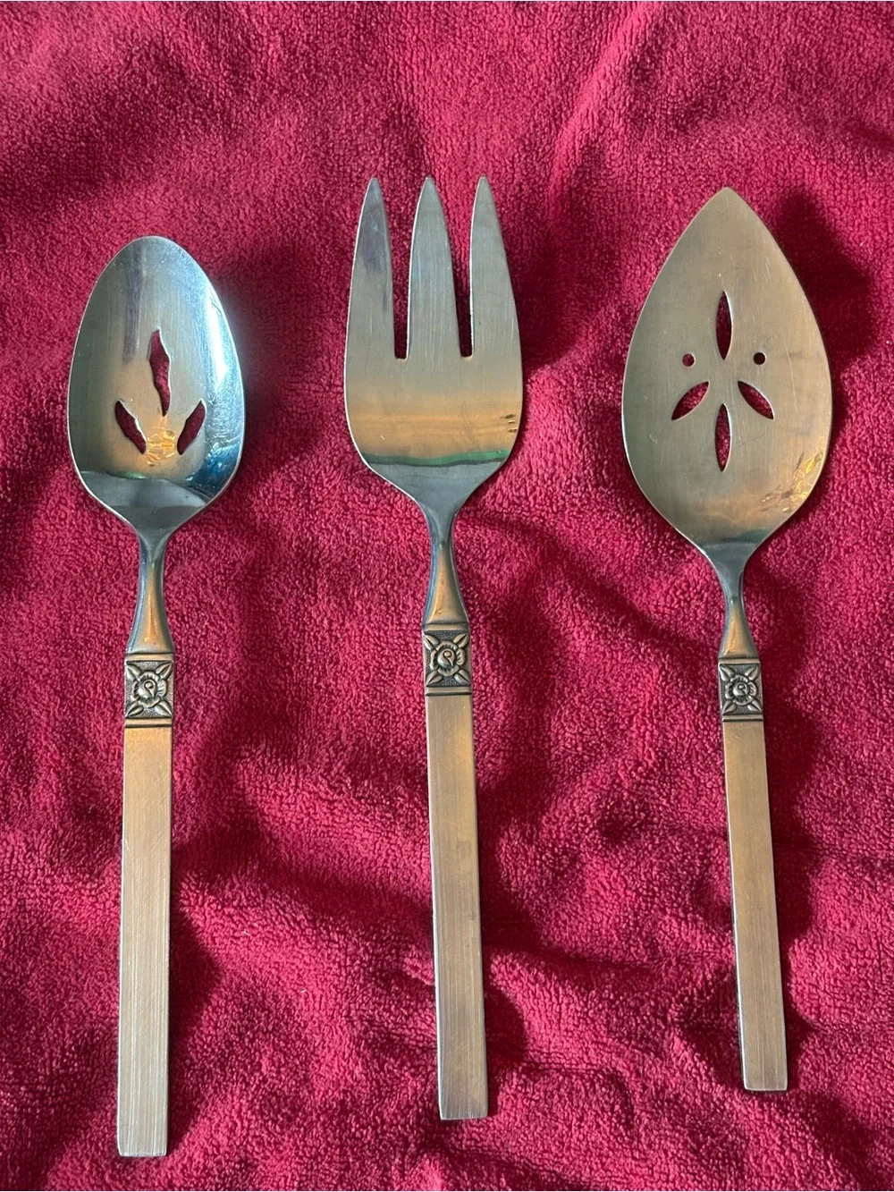 Ginkgo Danesland Rose Stainless Steel Serving Spoon, Fork and Pie Server Vintage